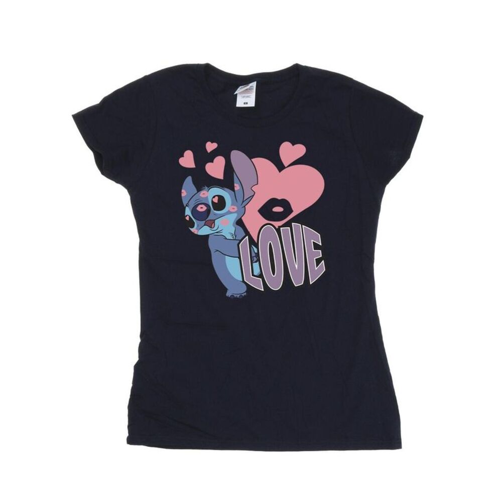 Lilo & Stitch Womens/Ladies Love Hearts Cotton T-Shirt / Navy Blue